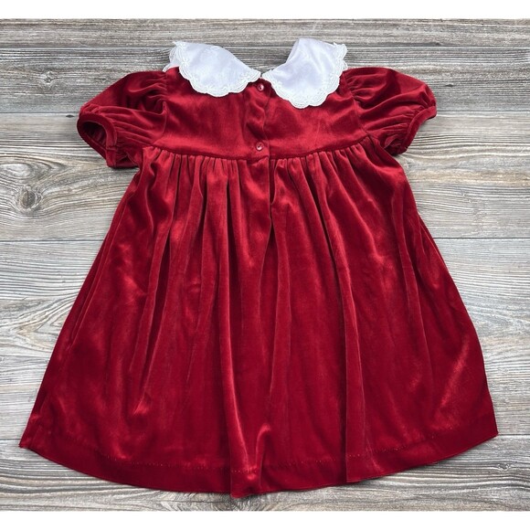 Vtg Piccolo Christmas Dress Girls 4T Red Velvet w/Lace Collar Festive Holiday - Picture 5 of 11
